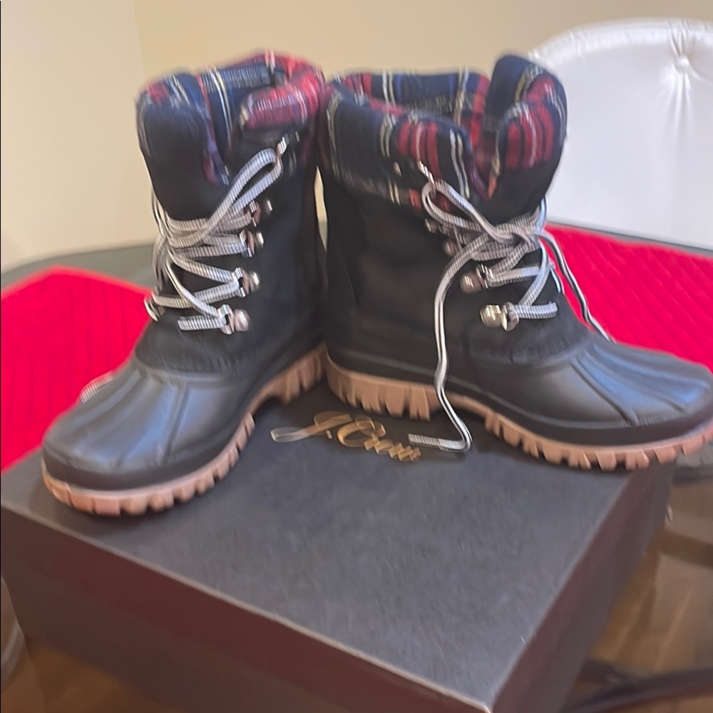 J. Crew Black and Plaid Winter Boots